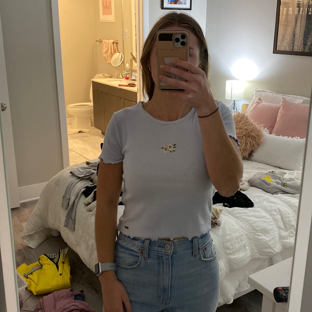 Hollister Flower Baby Tee Light Blue